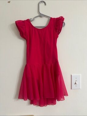 Girls Pink Flutter Sleeve Tulle Ballet Uniform Criss Cross back